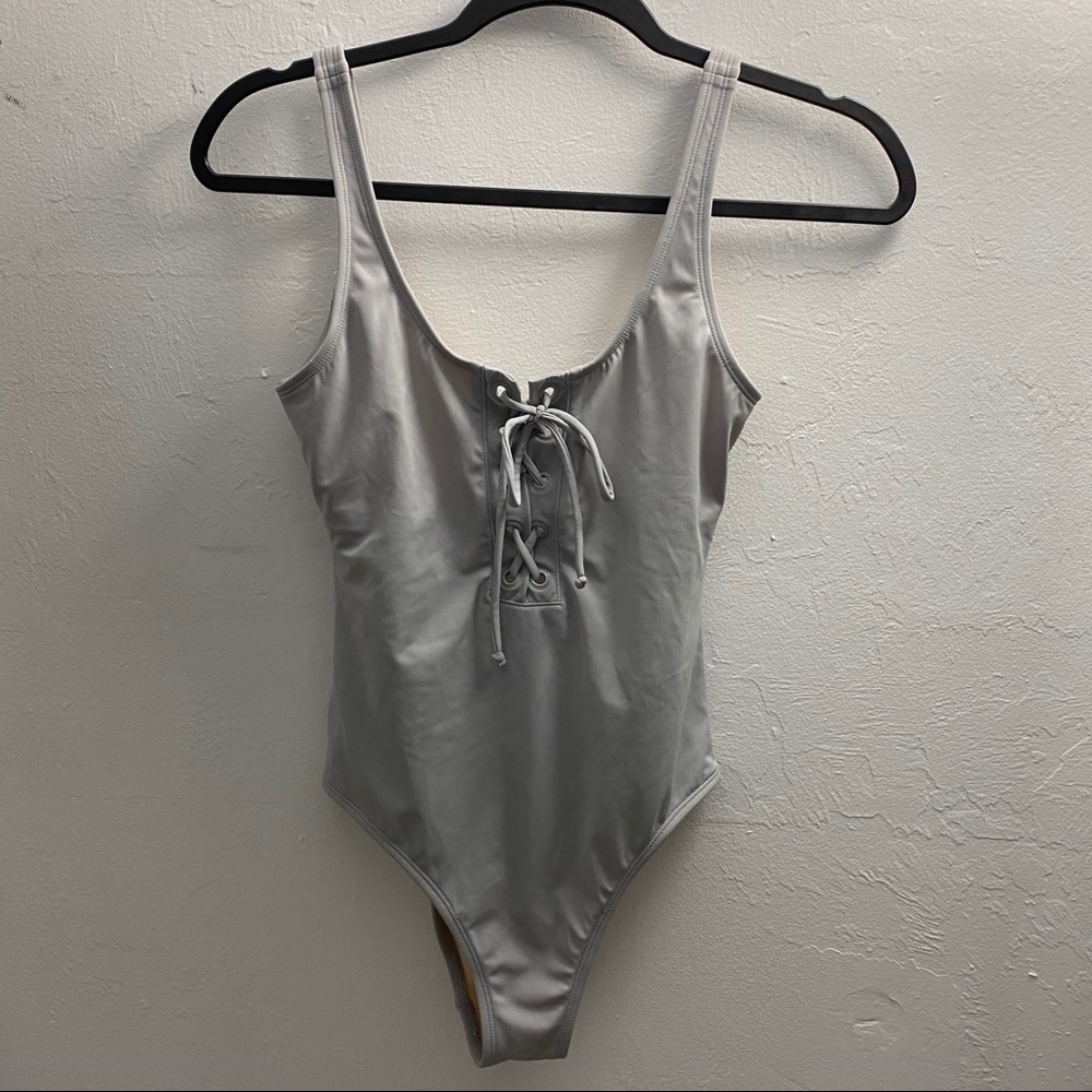 Grey LA Hearts one piece lace up bathing suit